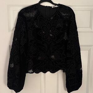 Zara Black Floral Islet Velvet Blouse